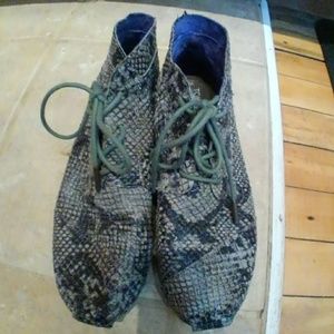 TOMS snakeskin booties